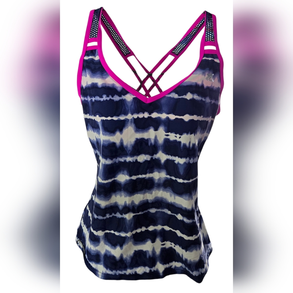 Navy and White Strappy Back Tankini Swim Top  Size L